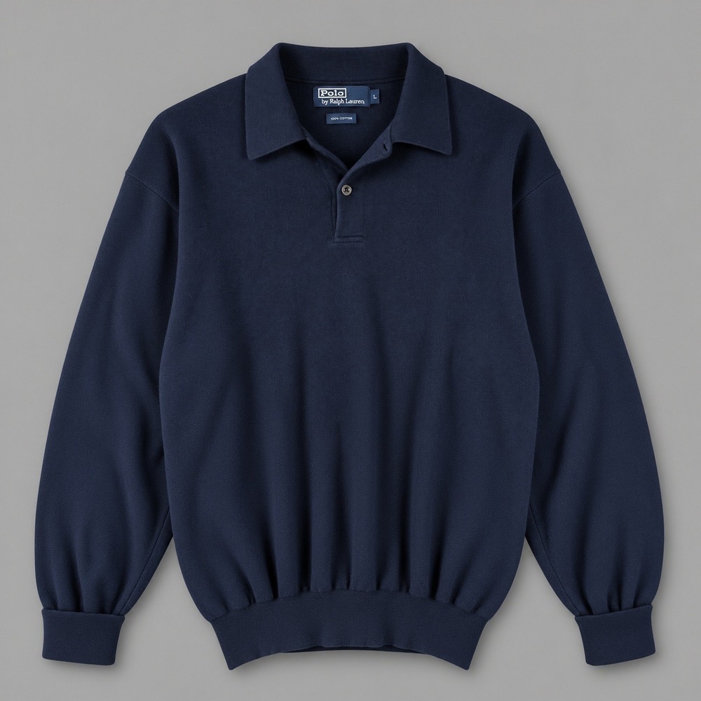 Polo Ralph Lauren Made in Italy Navy Blue Cotton Knit Long Sleeve Polo Large